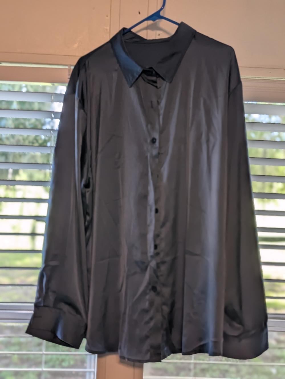 Women's Blue Satin Button Down Shirt